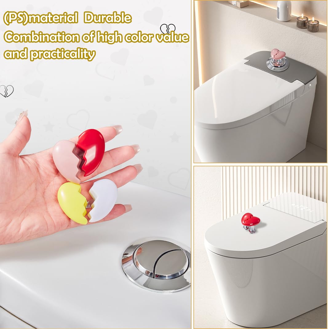 2 pcs Toilet Buttons Broken Heart Shaped 2 Colors Toilet Cute Push Tank Buttonss Toilet Lid Cover Handle Replacement Sticky Drawer Pull Button Aid