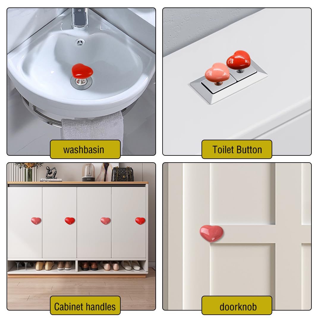 2 pcs Toilet Buttons Broken Heart Shaped 2 Colors Toilet Cute Push Tank Buttonss Toilet Lid Cover Handle Replacement Sticky Drawer Pull Button Aid