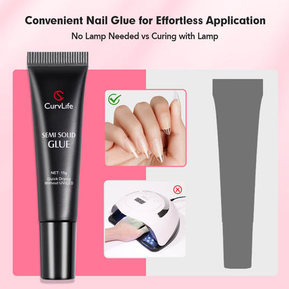 New Super Strong on Nail Glue 15g for Press On Nails Tips Quick Drying Semi Solid Nail Glue No Uv Light Needed Long Lasting Fake Acrylic Nails Kit Glue Gel