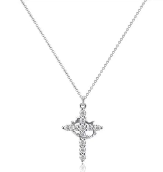 Cross Zircon Full Diamond Crown Necklace