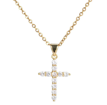 Cross Zircon Full Diamond Crown Necklace