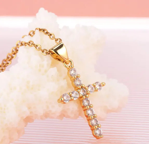 Cross Zircon Full Diamond Crown Necklace