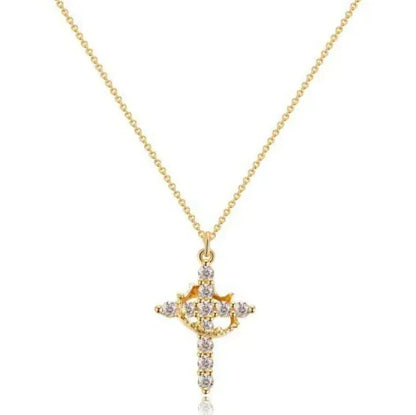 Cross Zircon Full Diamond Crown Necklace